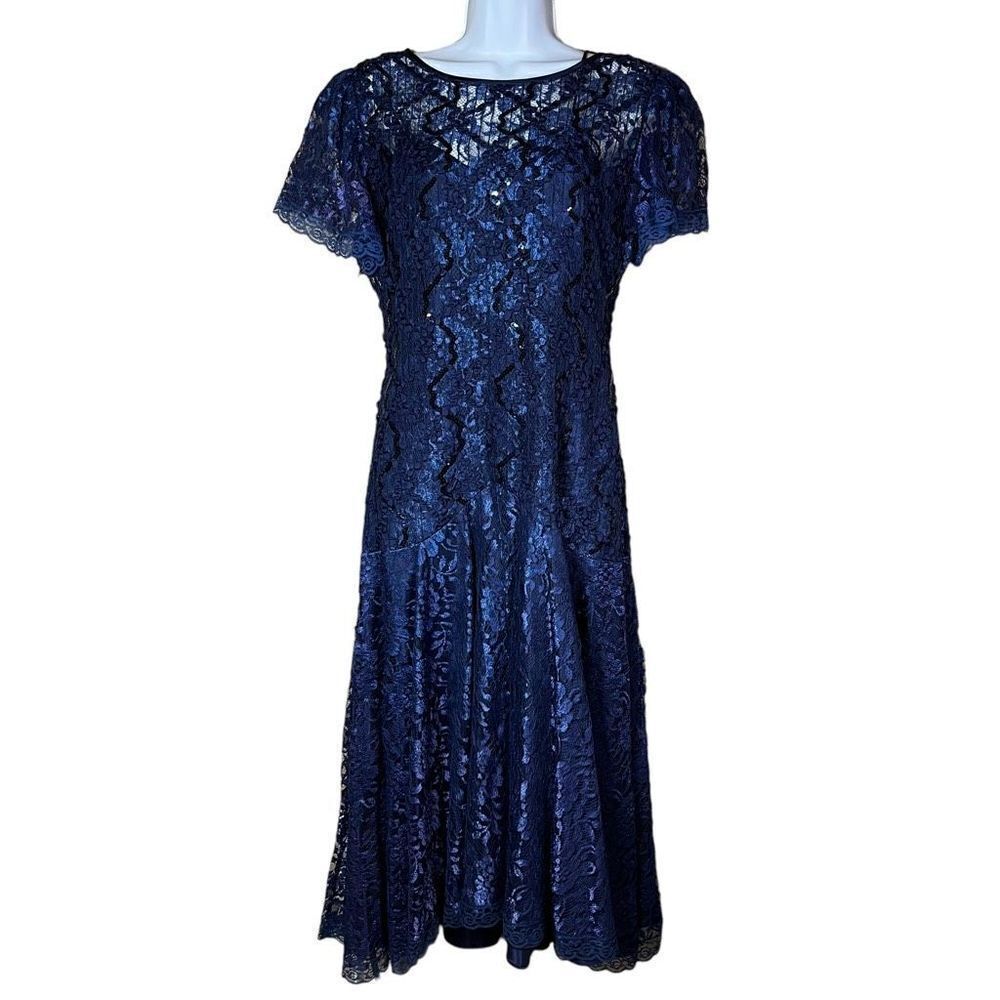 Vintage HW‎ Collections Blue Lace Sequin Formal Dress Gown Size 10